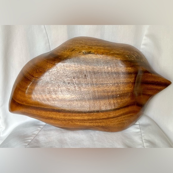 Carved Monkey Pod Wooden Leaf Shaped Bowl Vintage - Picture 6 of 10